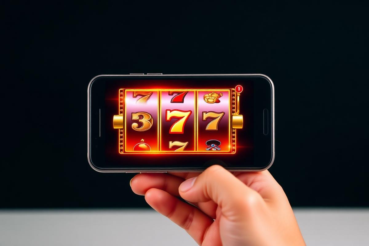 Smartphone mostrando tragaperras con sietes dorados - juego móvil en europeos online casinos